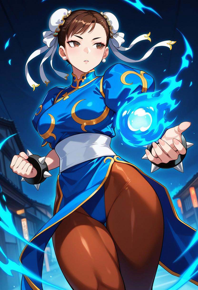 chun li,  (street fighter),  blue aura on Tensor.Art