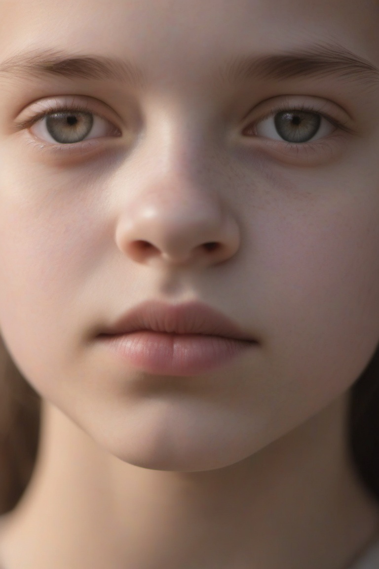 A close-up portrait of a girl in real photo style,  with sharp focus on her face and detailed skin texture. The lighting i...