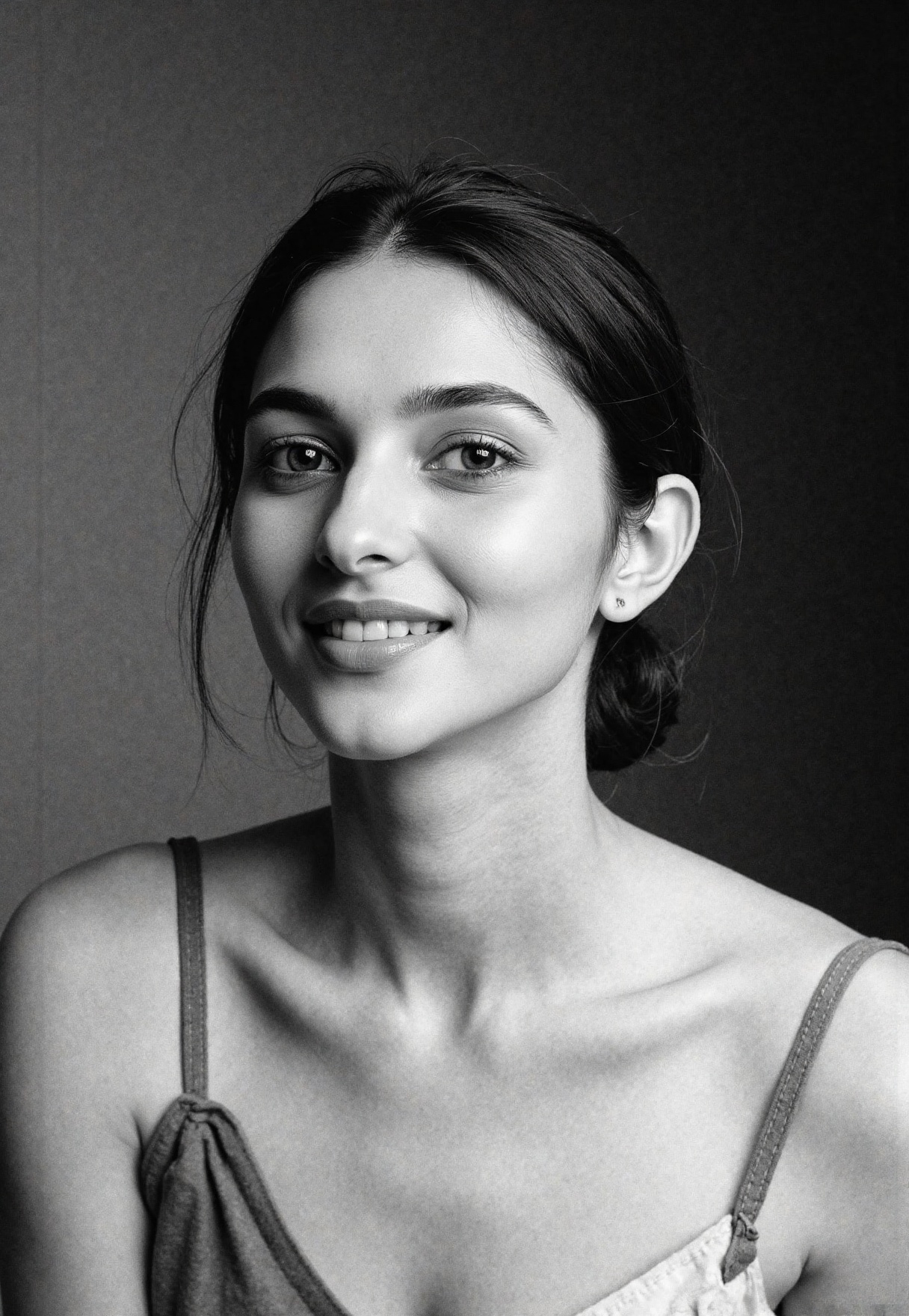 Black and white film portrait,  inspired by Peter Lindbergh,  featuring a gorgeous woman with soft on Tensor.Art