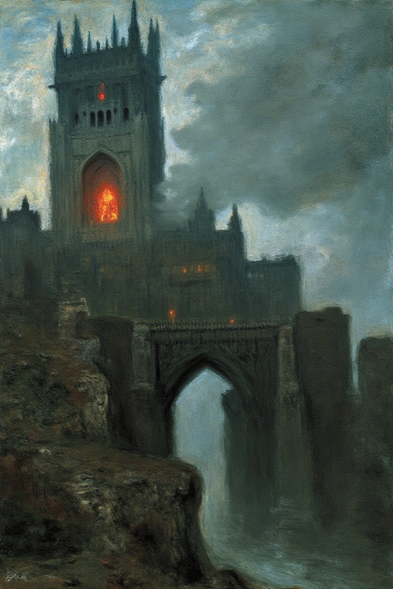 by claude monet,  impressionism style,  Gothic Hellgate Tower on Tensor.Art