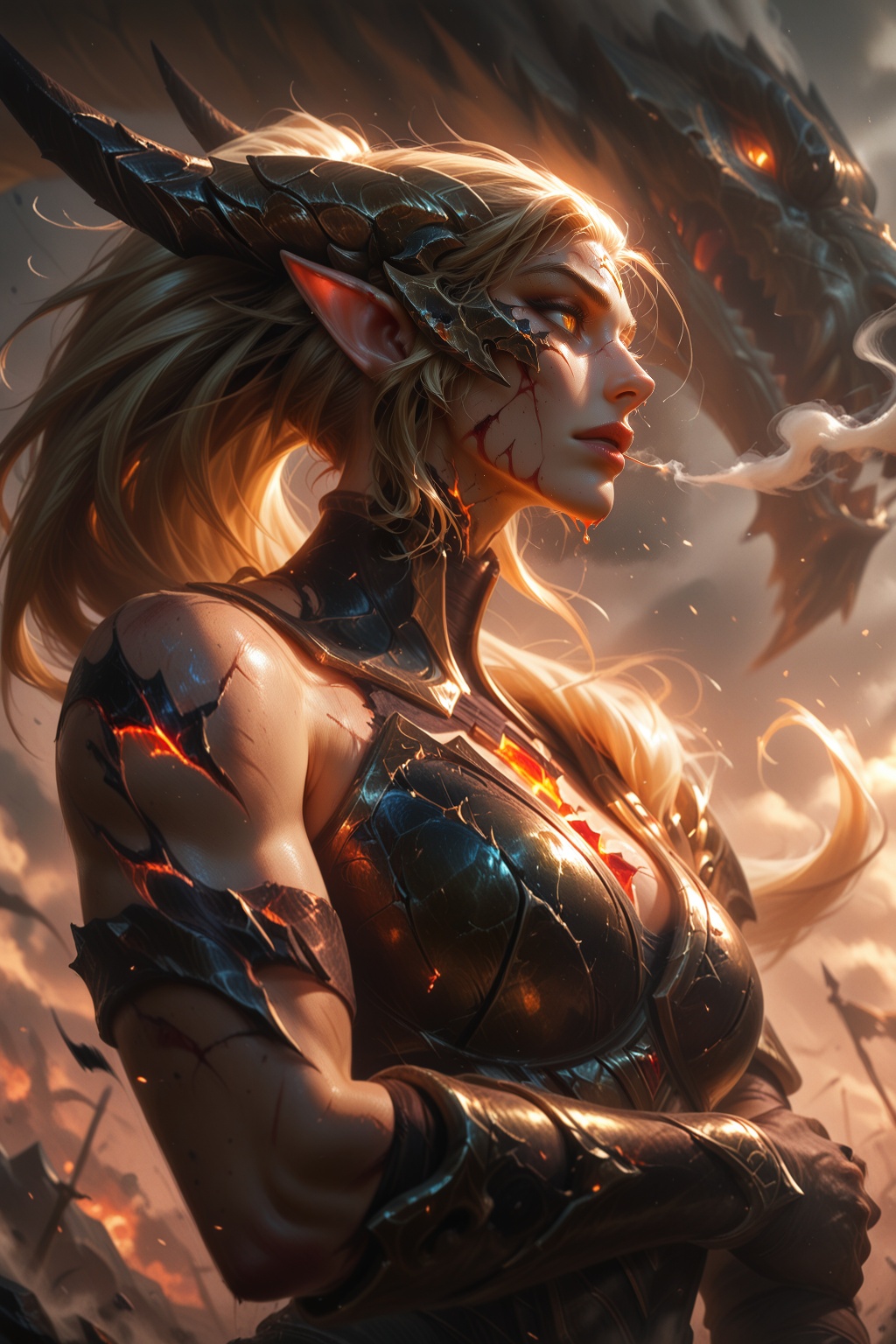 1girl,  upper body,  cracked obsidian armor on Tensor.Art
