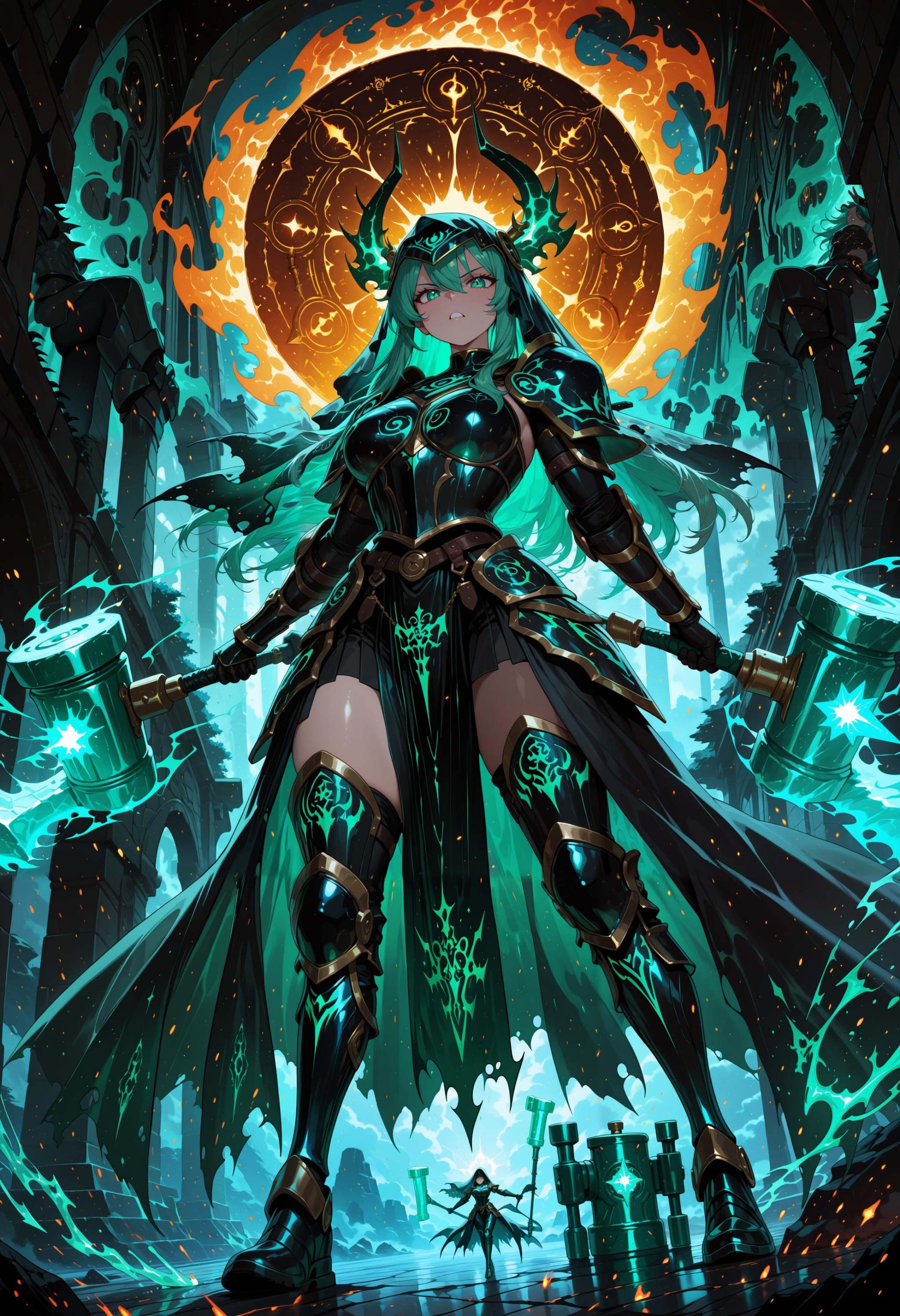 Newanimecore,  low angle side view,  1female warrior on Tensor.Art