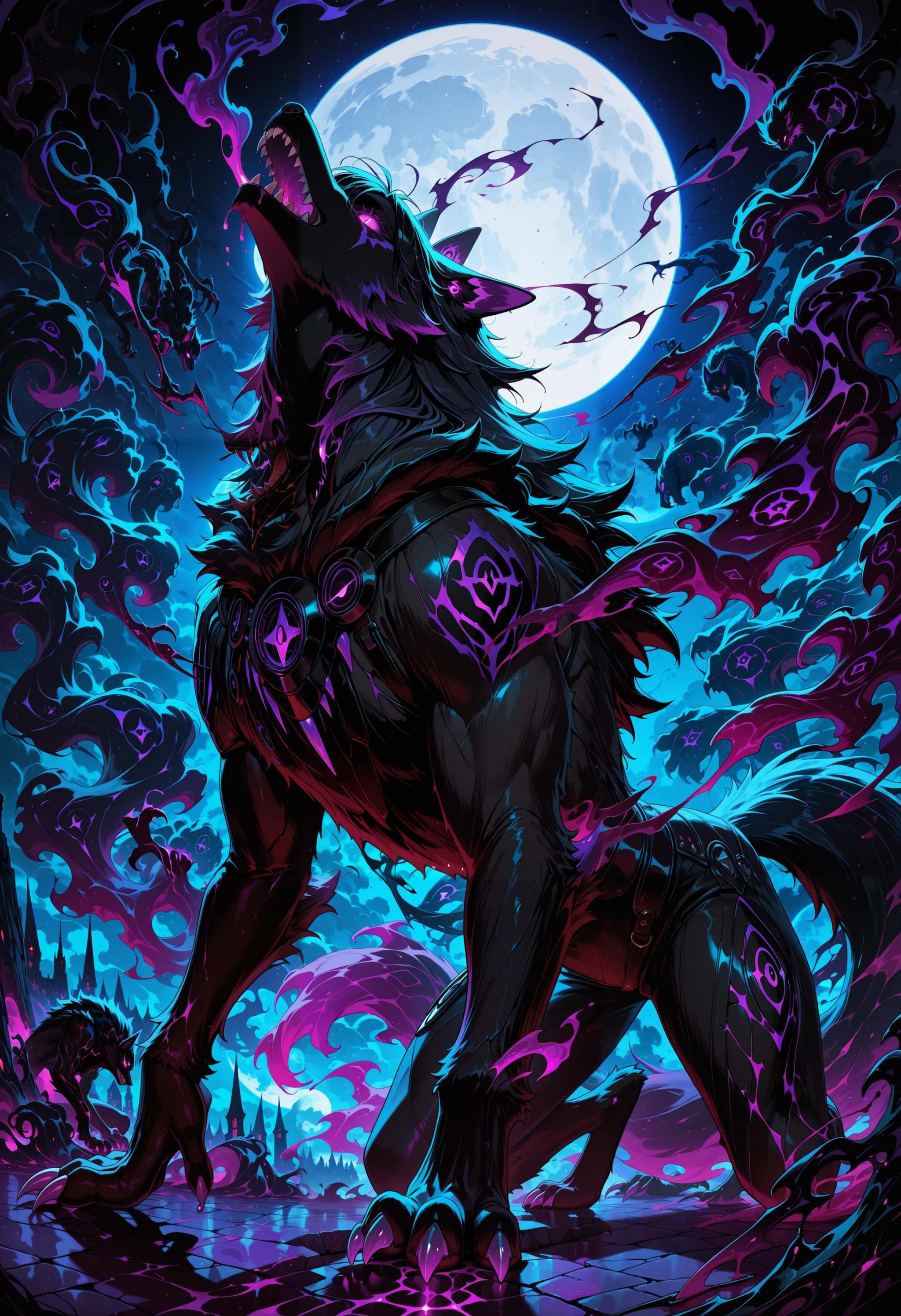 Newanimecore,  side view:1,  mythical shadow wolf on Tensor.Art