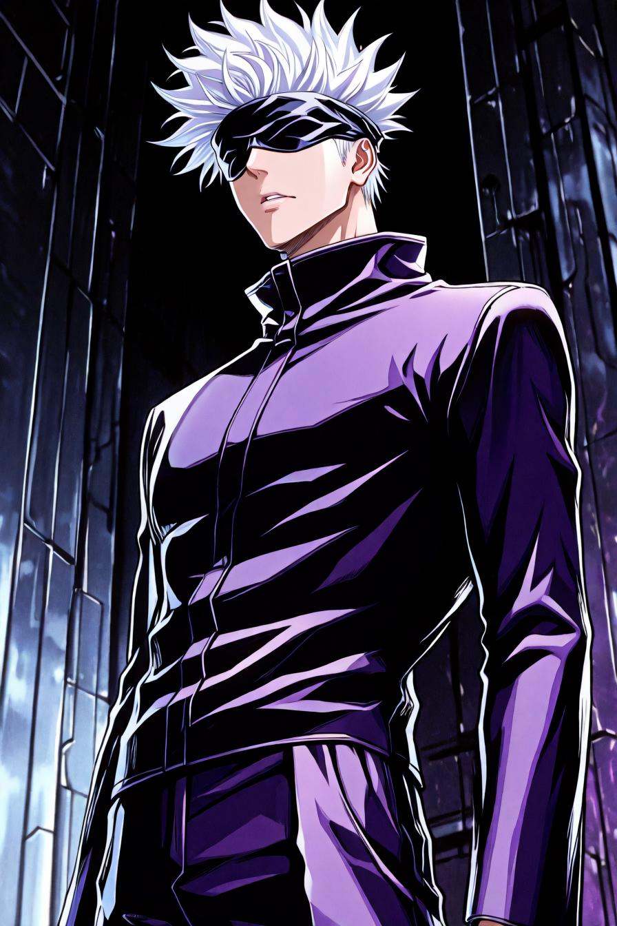 gojou satoru,  white hair,  purple pants on Tensor.Art