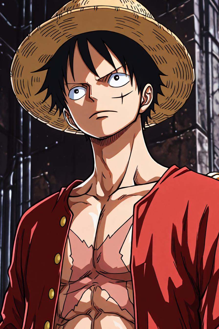 Luffy,  red jacket,  scar on chest on Tensor.Art
