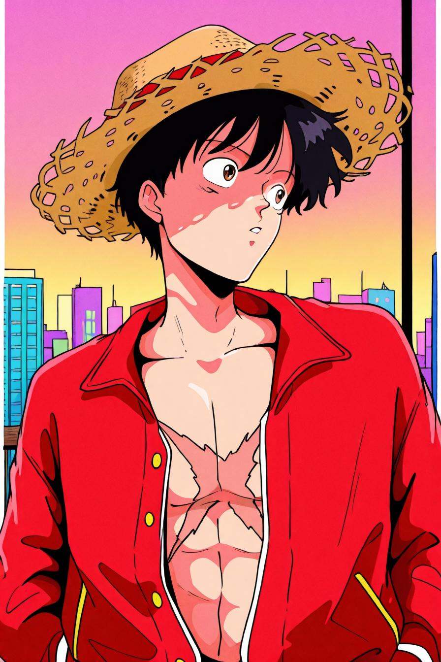 Luffy,  red jacket,  scar on chest on Tensor.Art