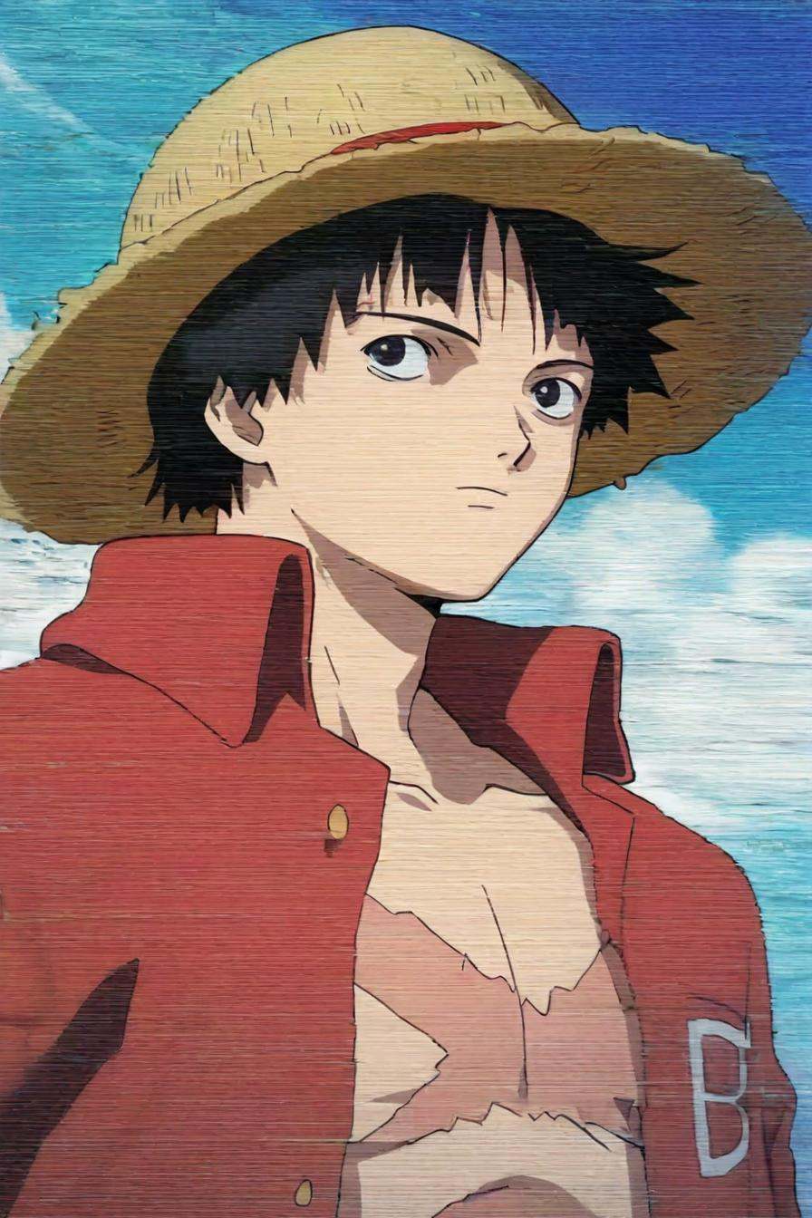 red jacket,  scar on chest,  straw hat on Tensor.Art