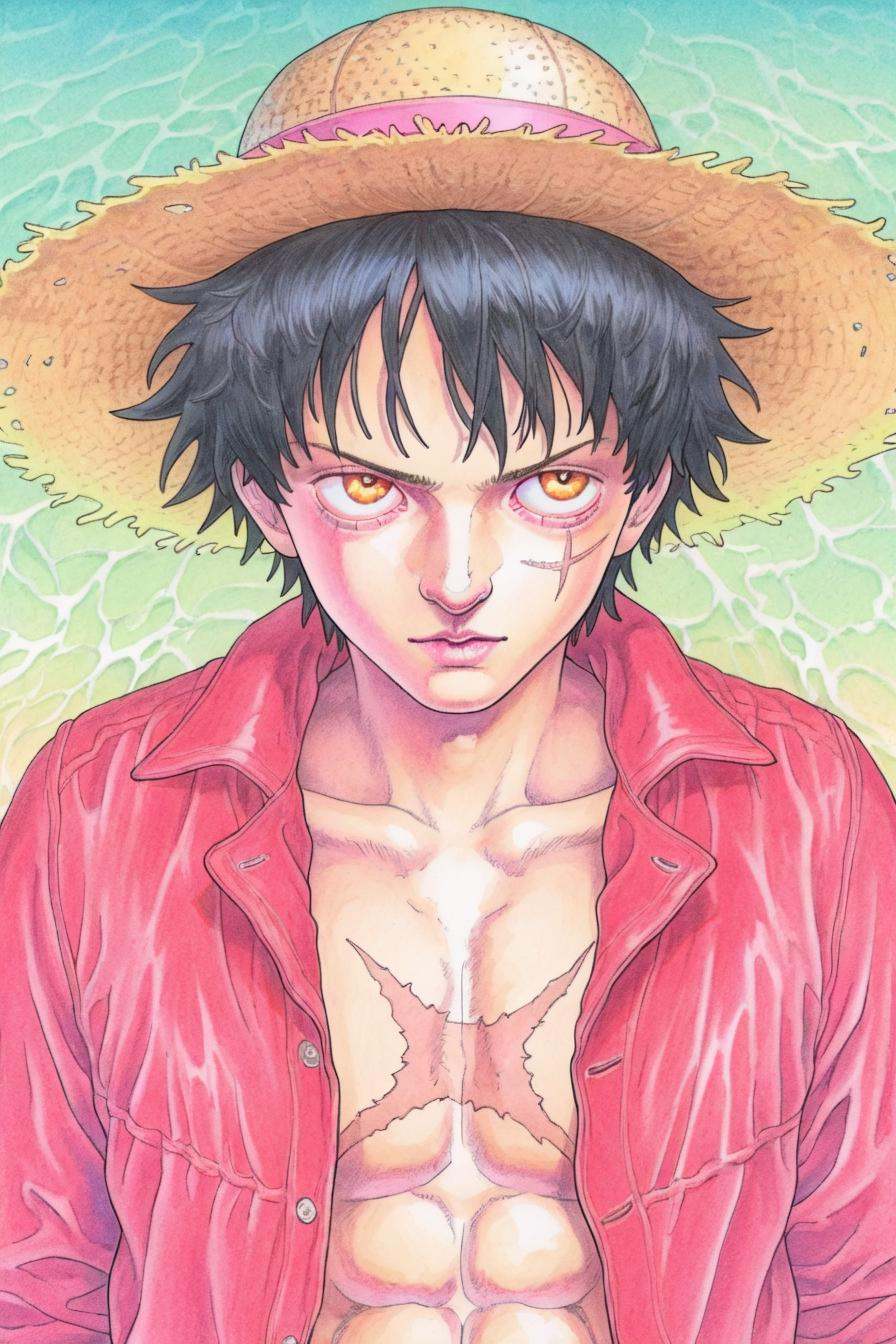 Luffy,  red jacket,  scar on chest on Tensor.Art