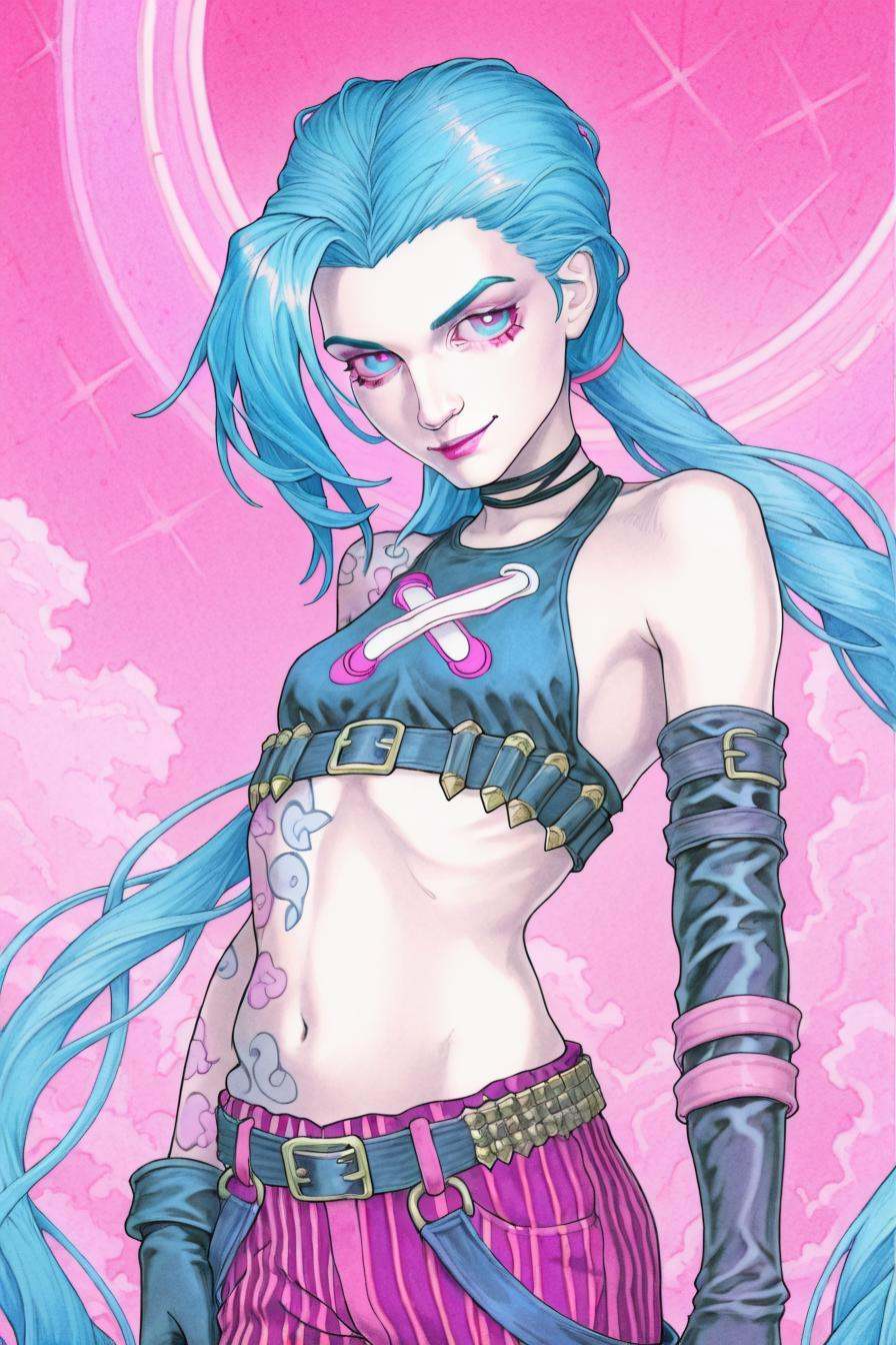 jinx,  blue hair,  pale skin on Tensor.Art