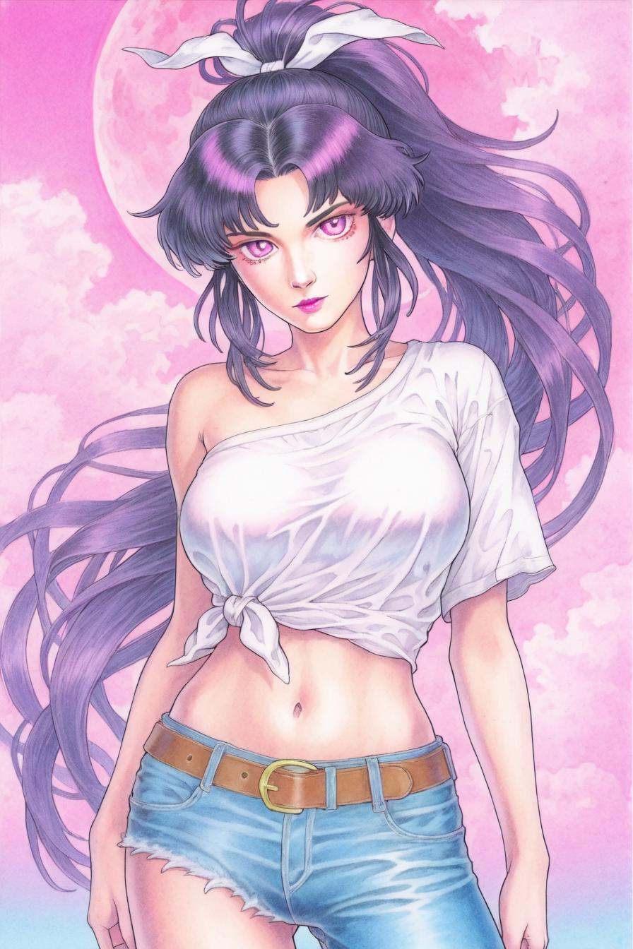 looking at the viewer,  asymmetrical clothes,  navel on Tensor.Art