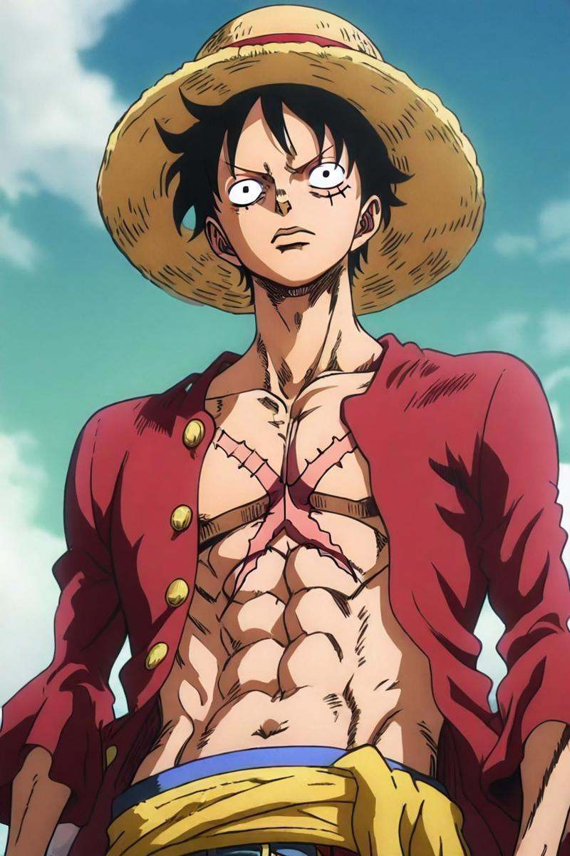 Luffy,  red jacket,  scar on chest on Tensor.Art