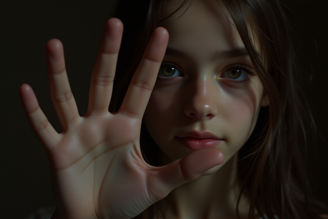 a beautiful woman raising her hand naturally,  palm facing the viewer,  fingers naturally spread on Tensor.Art