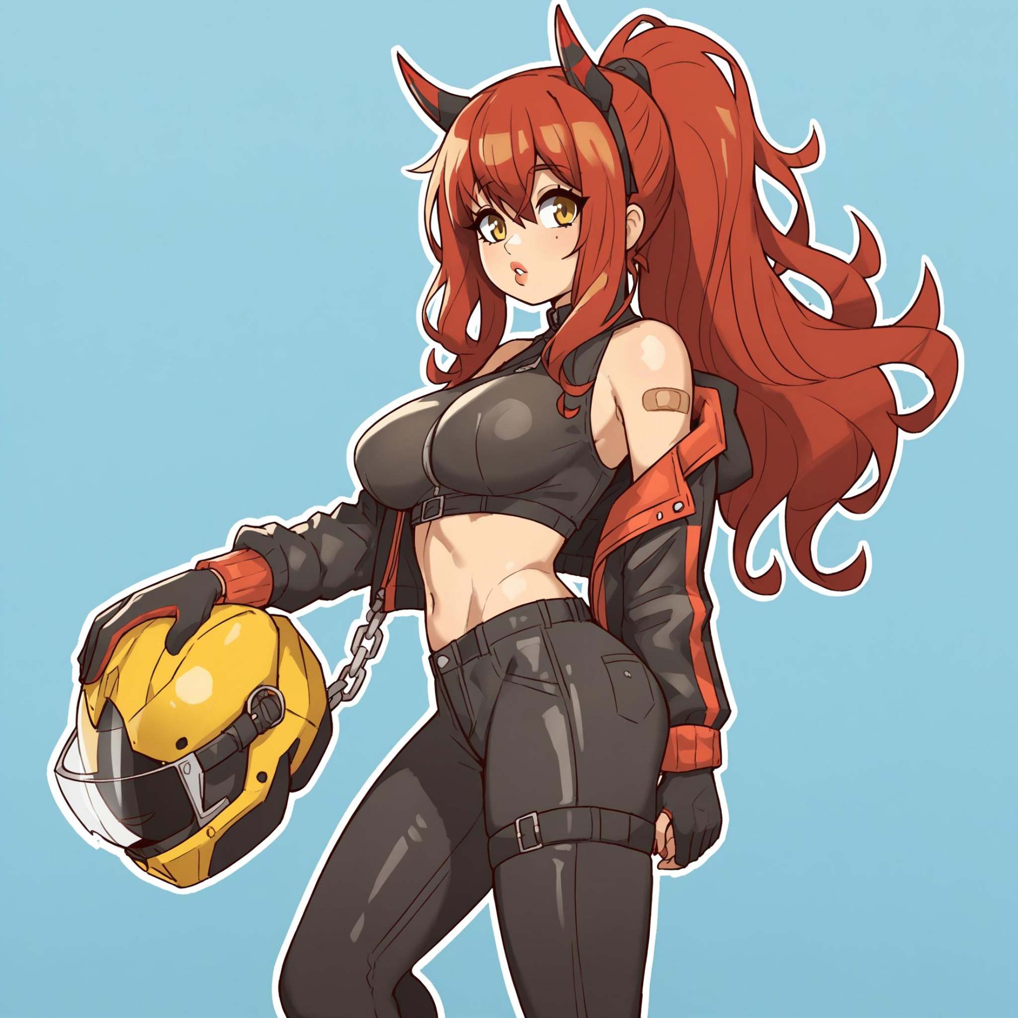 1girl absurdres alternate_costume arm_strap ass bandaid bandaid_on_arm bare_shoulders black_background black_gloves black_...