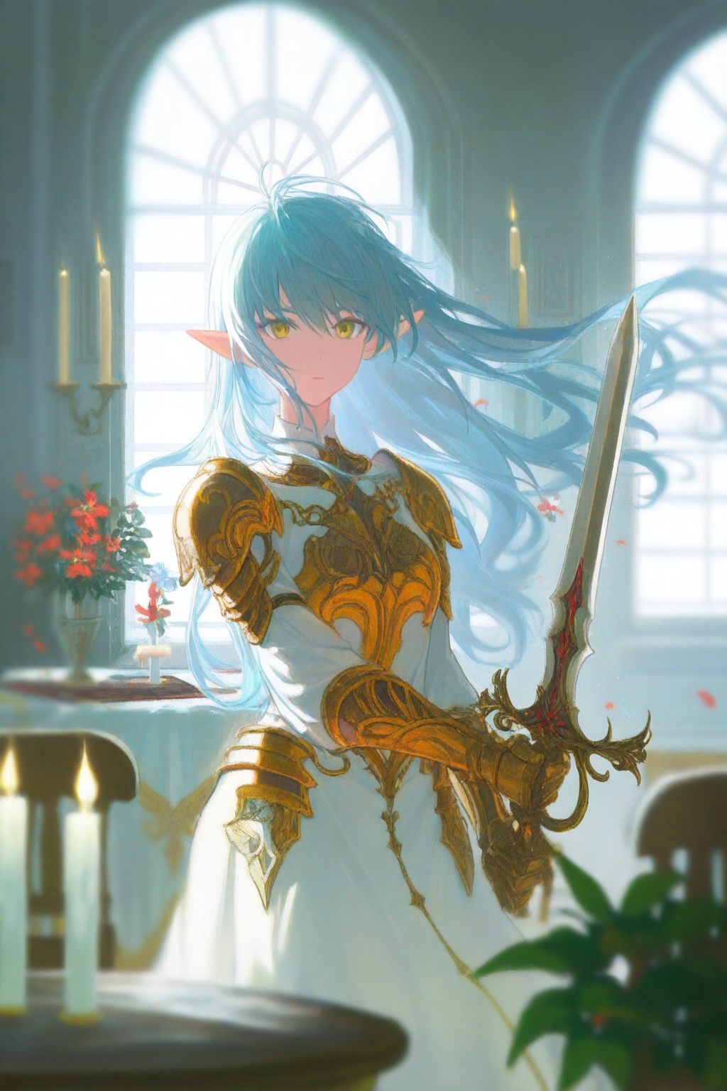 grndzro_style,  1girl,  long pointy ears on Tensor.Art