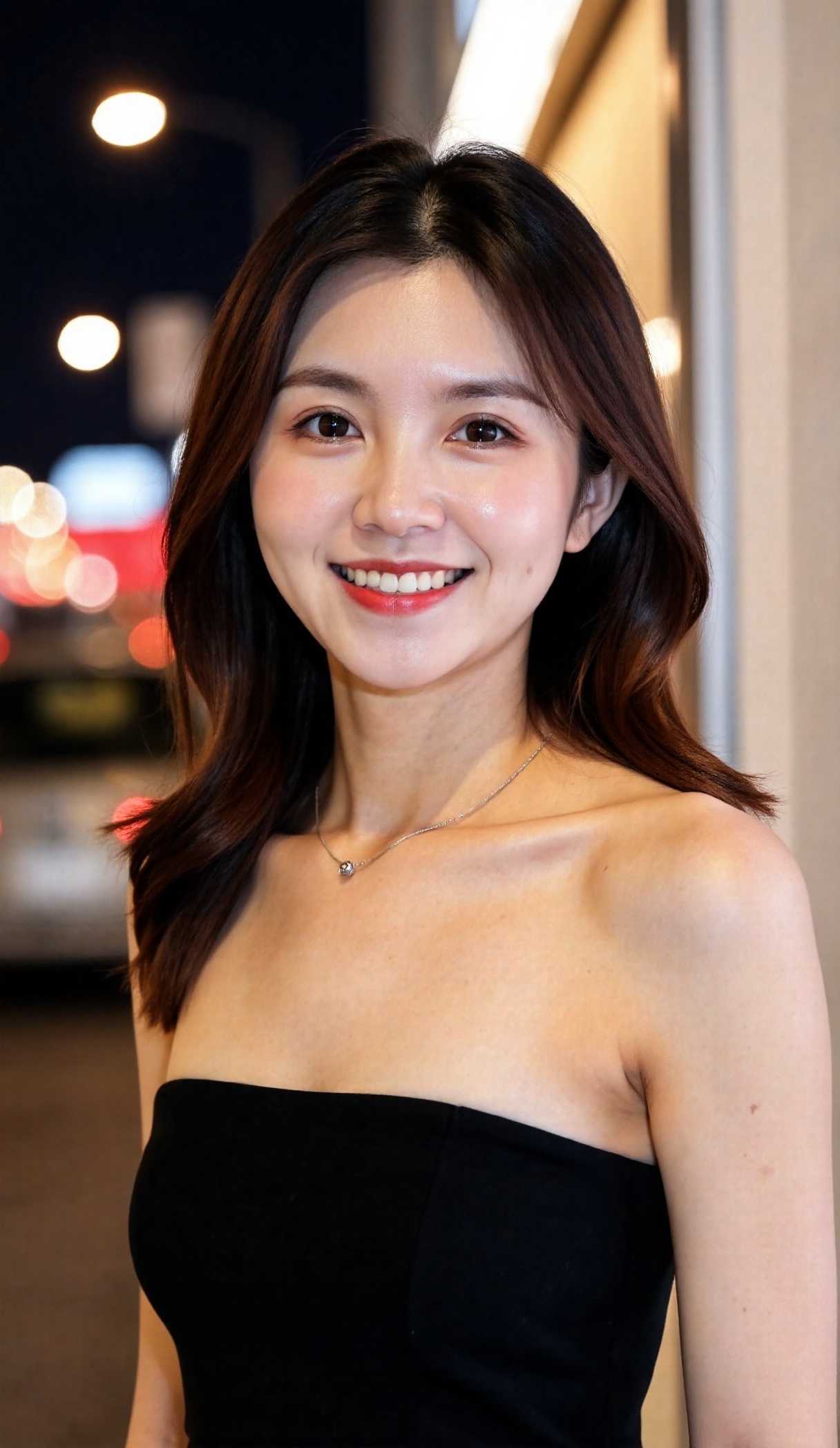 asian girl wearing strapless pencil dress,  natrual make-up,  wavy hair on Tensor.Art