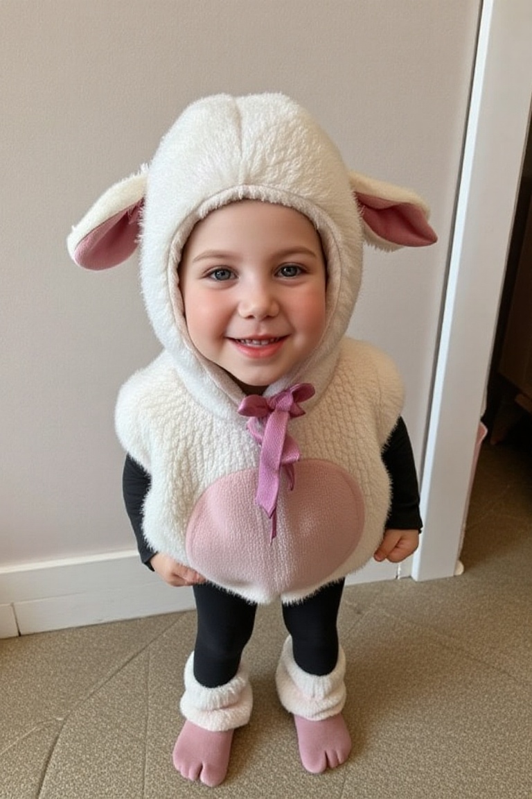 full body,  a girl 8 year-old on standing dressed in sheep costume,  smile on Tensor.Art