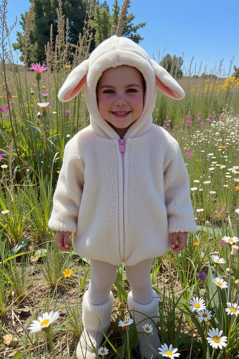 full body,  a girl 8 year-old on standing dressed in sheep costume,  smile on Tensor.Art