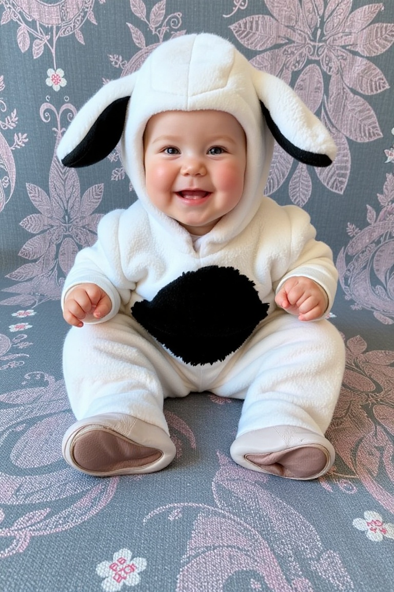 full body,  a child dressed in black and white lamb cosplay,  lamb costume on Tensor.Art