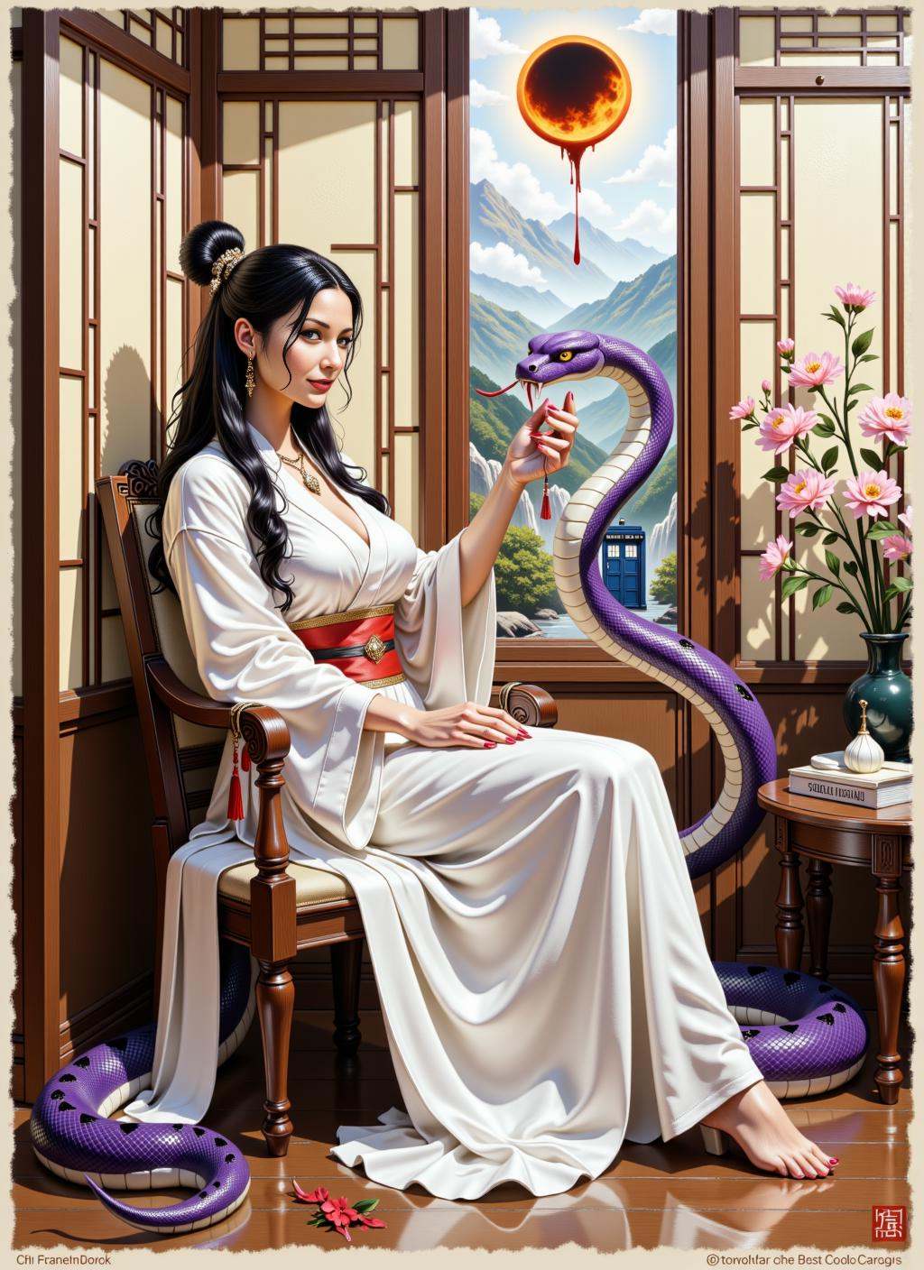 Ink Dripping Drawing,  watercolor painting Chinese Gongbi art,  dark fantasy art on Tensor.Art