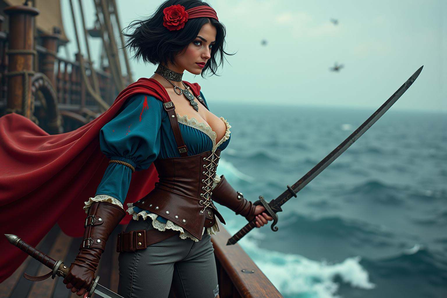 Action movie still,  on the deck of an ancient pirate ship,  fantasy art on Tensor.Art