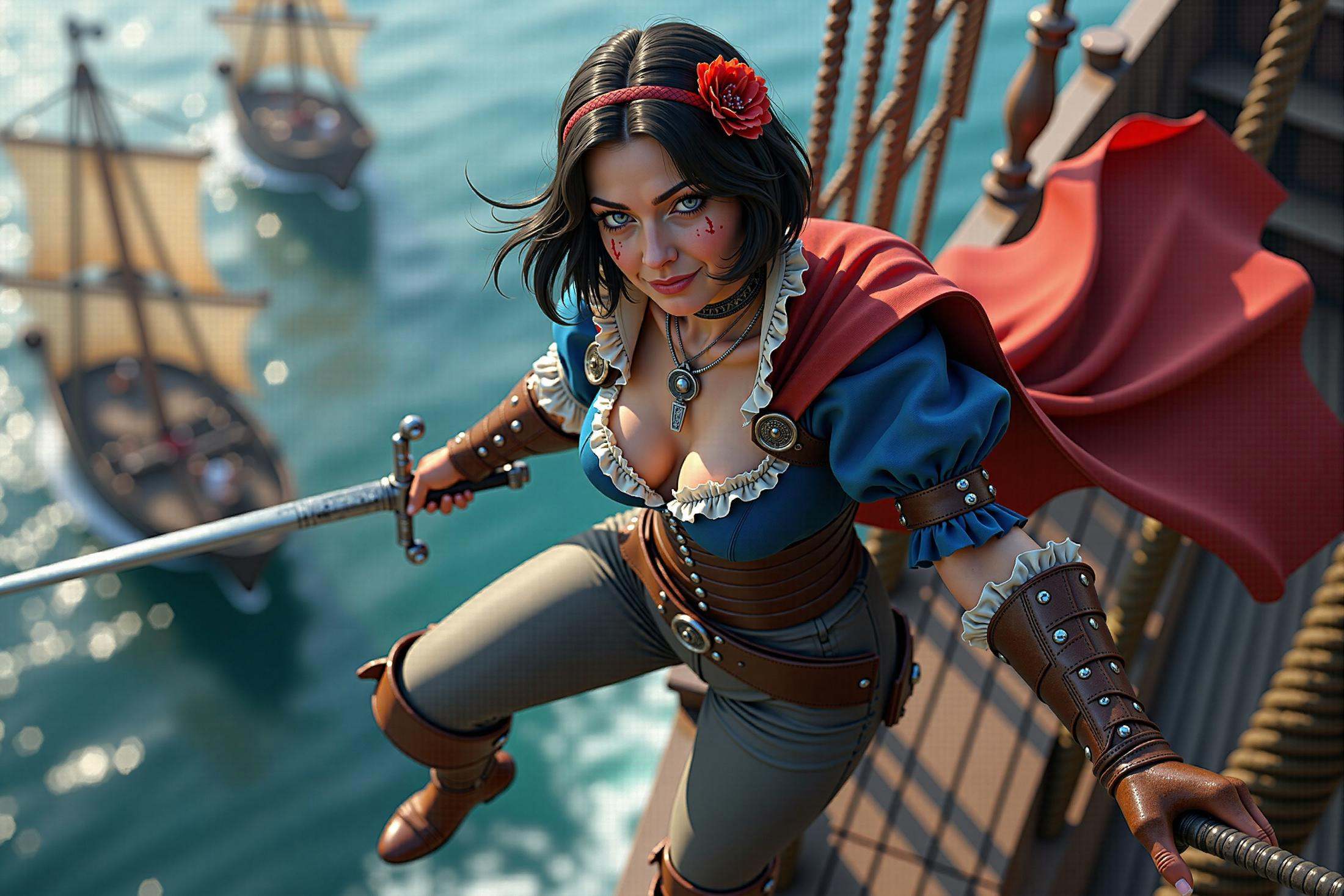 Realistic fantasy art,  view from above,  swashbuckling on Tensor.Art