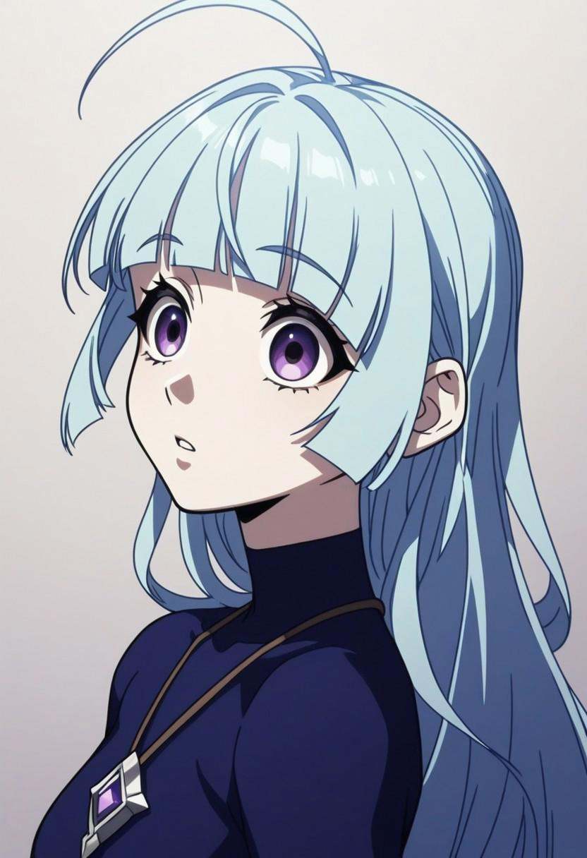 1girl,  purple eyes,  blue hair on Tensor.Art