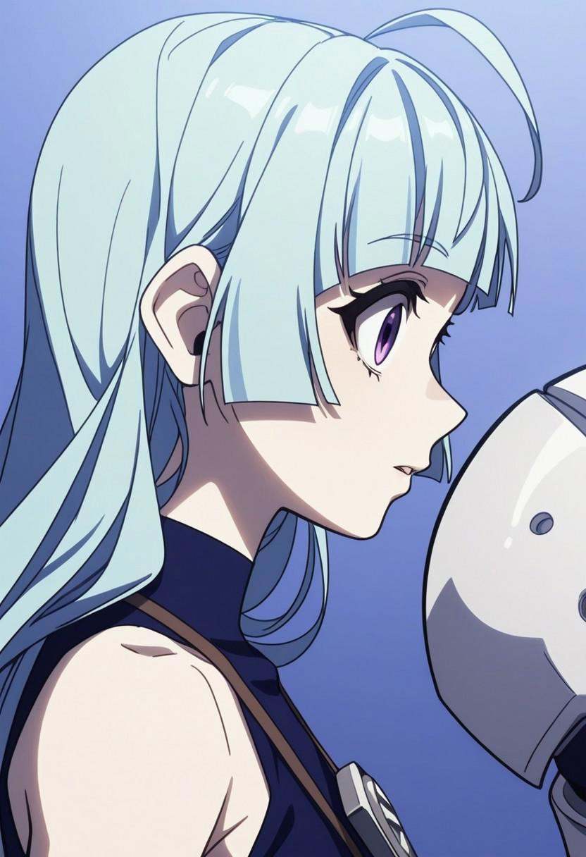 1girl,  purple eyes,  blue hair on Tensor.Art