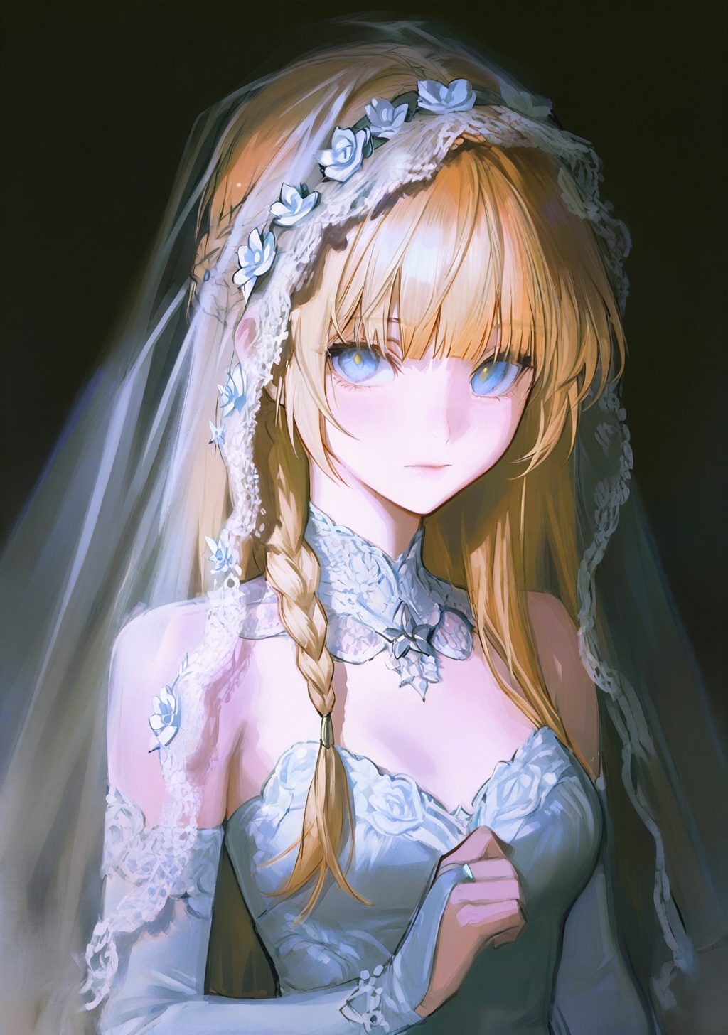 looking at viewer,  black background,  veil on Tensor.Art