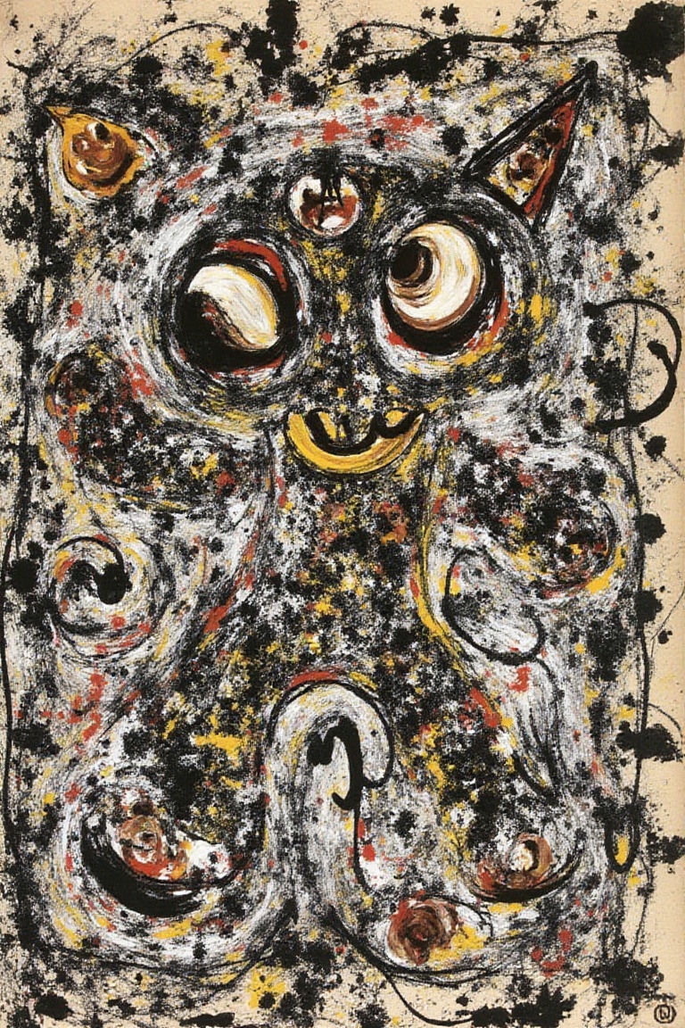art by jackson pollock,  abstract style of predatory animal girl,  airy pin-up on Tensor.Art