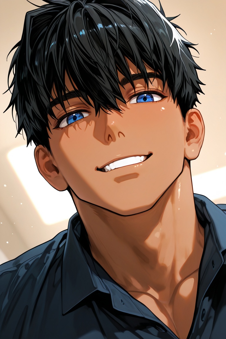 expressive cute face,  norra-dark_skinned-1male focus,  black_norra_hair on Tensor.Art