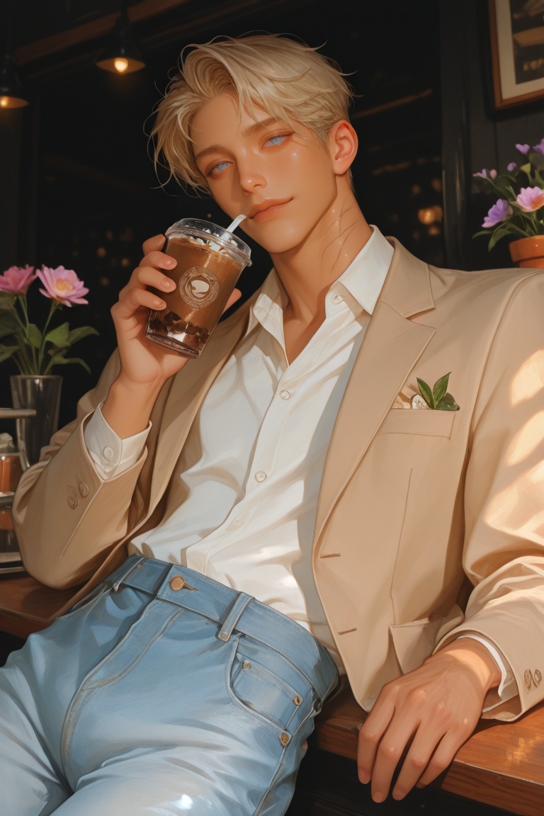 1man,  blonde hair,  center-parted hair on Tensor.Art