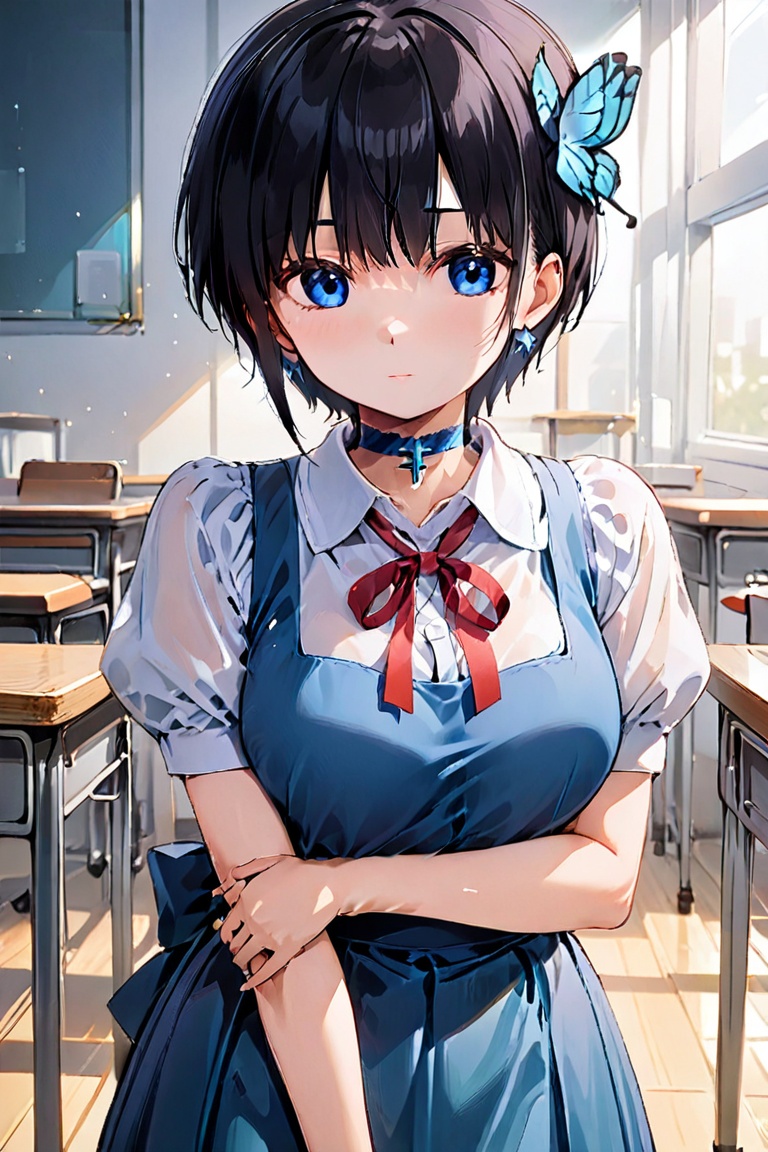 Long dress uniform,  light blue jumper skirt,  large waist ribbon on Tensor.Art