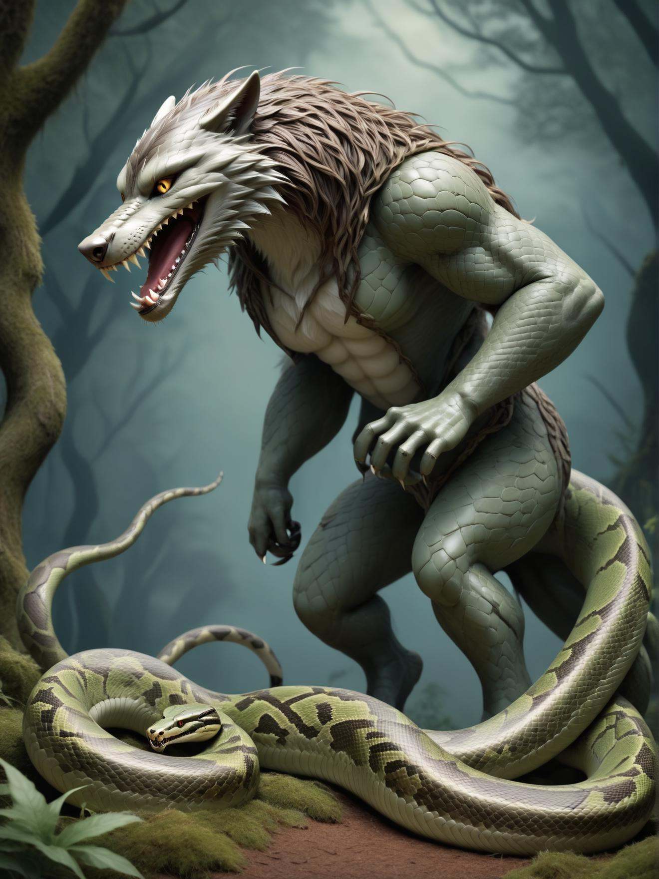 werewolf,  fur bristling,  fangs bared on Tensor.Art