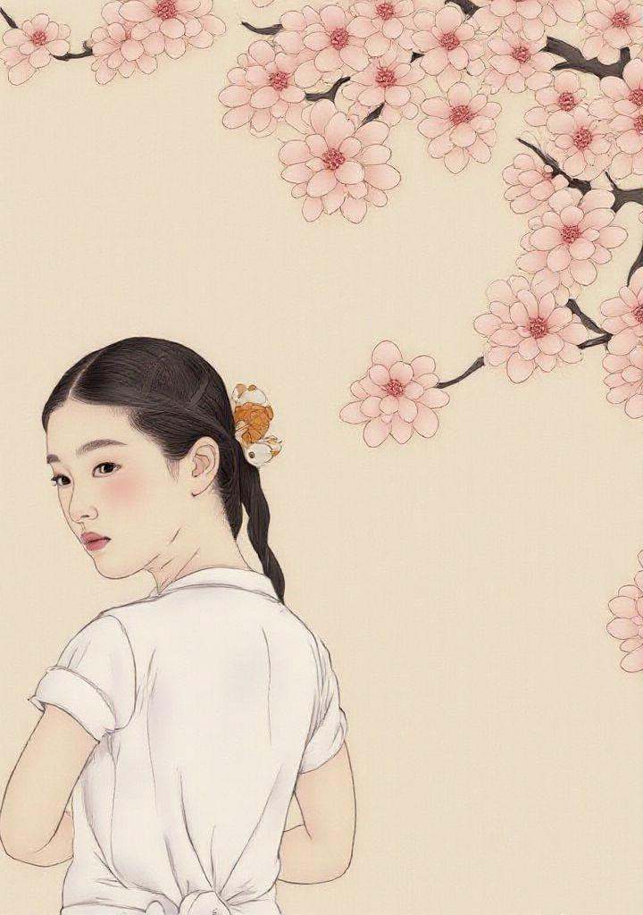 A girl under a cherry blossom tree gongbi,  painting silky lines,  gilded outline edges on Tensor.Art
