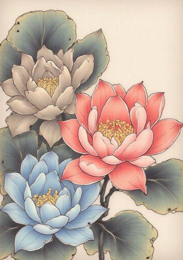 10. **Bromeliad** – Colorful rosettes with long-lasting blooms. gongbi,  painting silky lines,  gilded outline edges on Te...