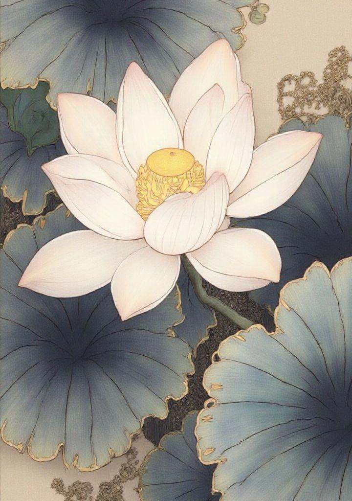 20. **Lotus (Nelumbo)** – Sacred aquatic flower with large,  showy petals. gongbi,  painting silky lines on Tensor.Art