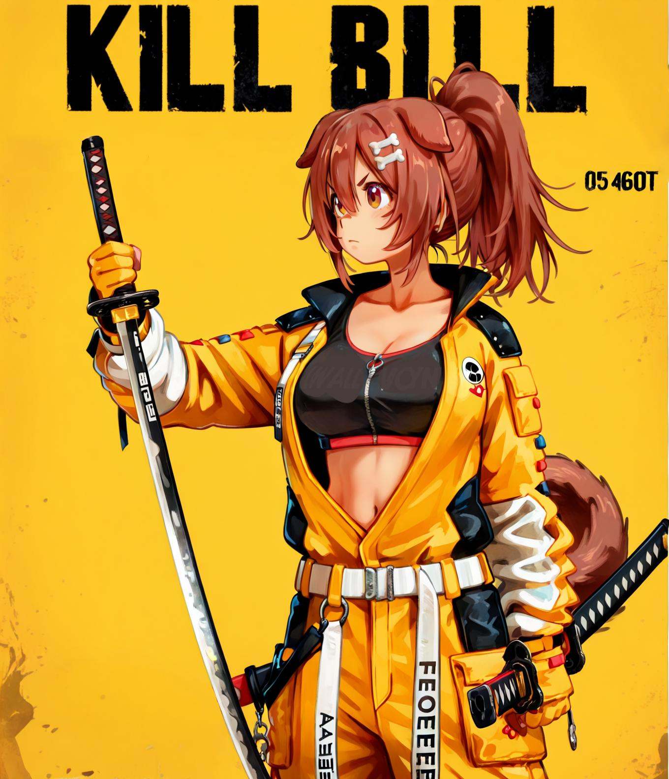 poster parody,  yellow background,  kill bill on Tensor.Art