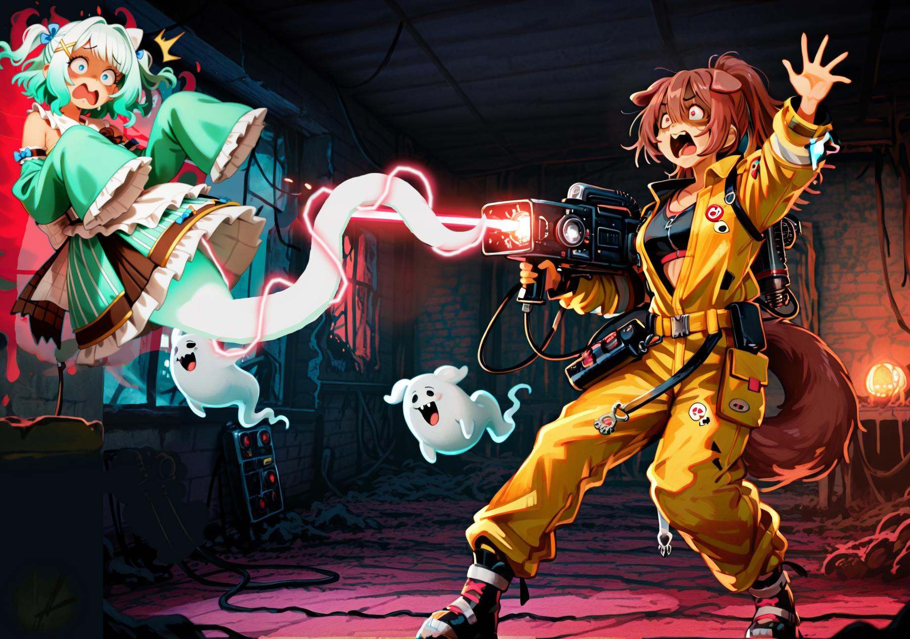 (ghostbusters,  proton pack,  holding weapon) on Tensor.Art
