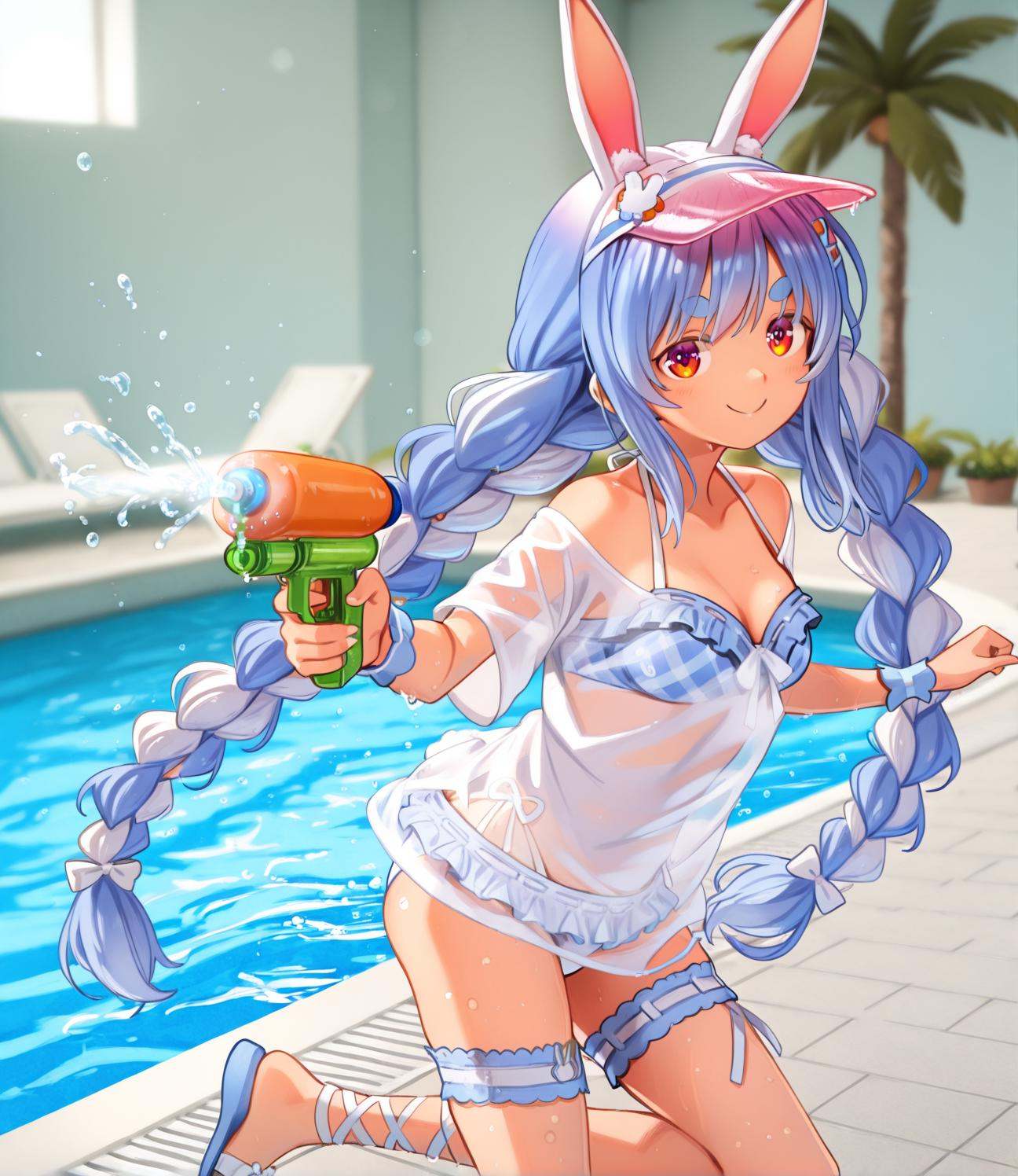 poolside,  looking at viewer,  smile on Tensor.Art