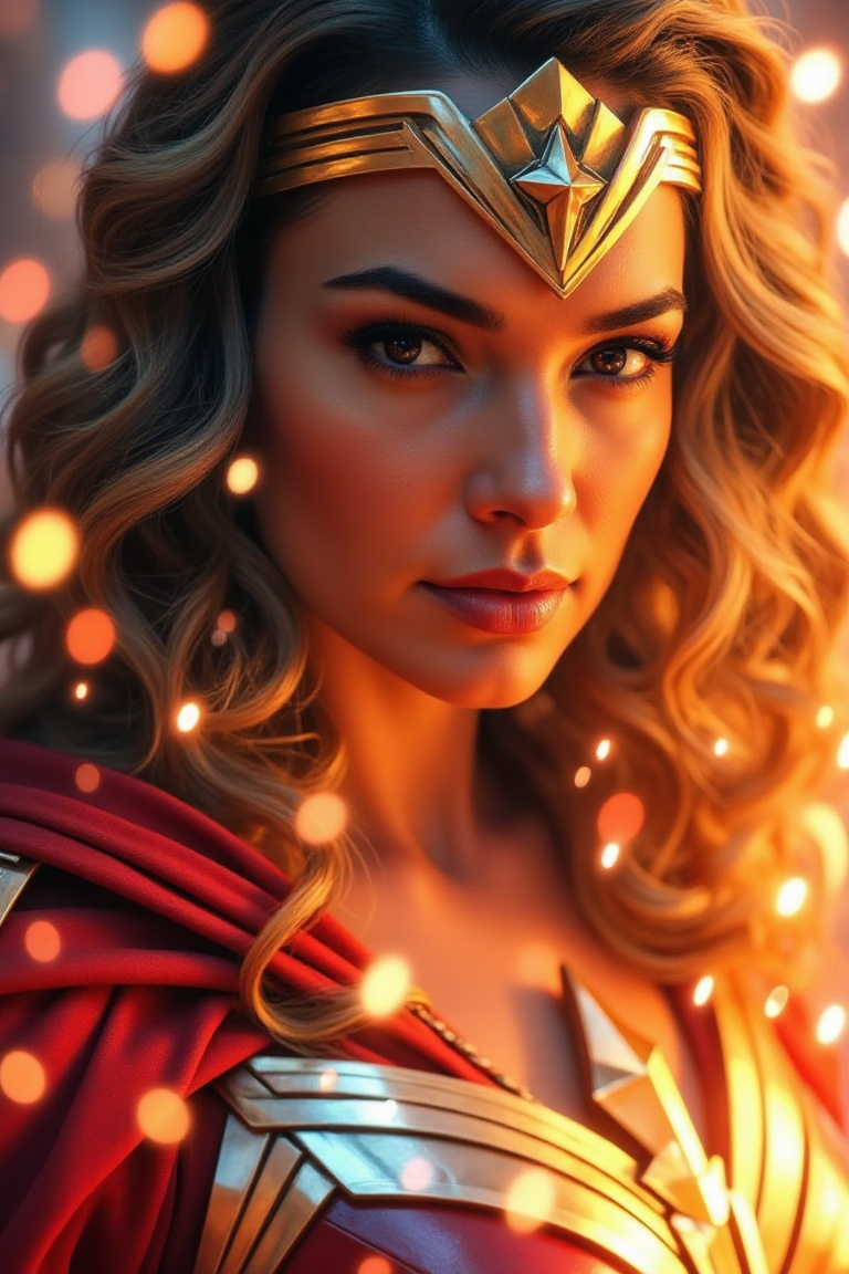 epicwonderaura,  Gal Gabot,  close-up of heroic female warrior on Tensor.Art