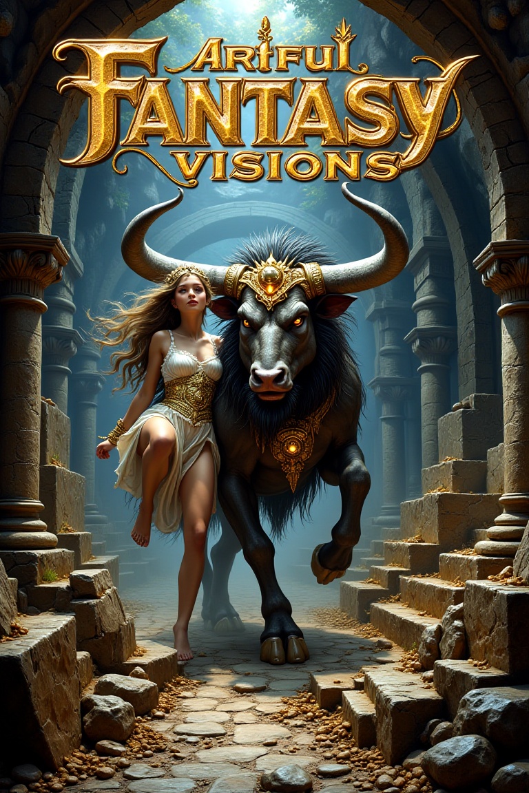 Top title in bold sparkling Fantasy font reads: "Artful Fantasy Visions",  the transluscent words "Artful Fantasy Visions"...