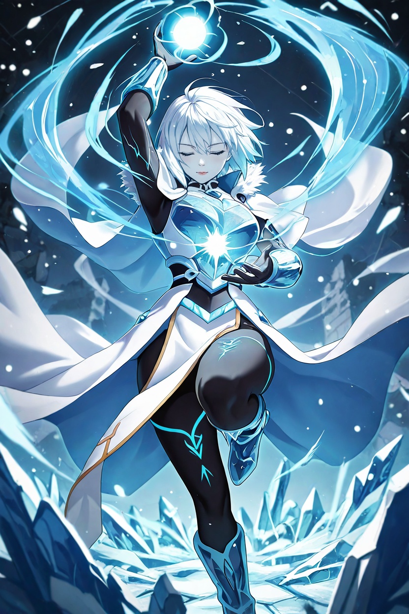 (soft frosty illumination,  cold mist and frozen embers),  (blue-white glow reflecting on armor) on Tensor.Art