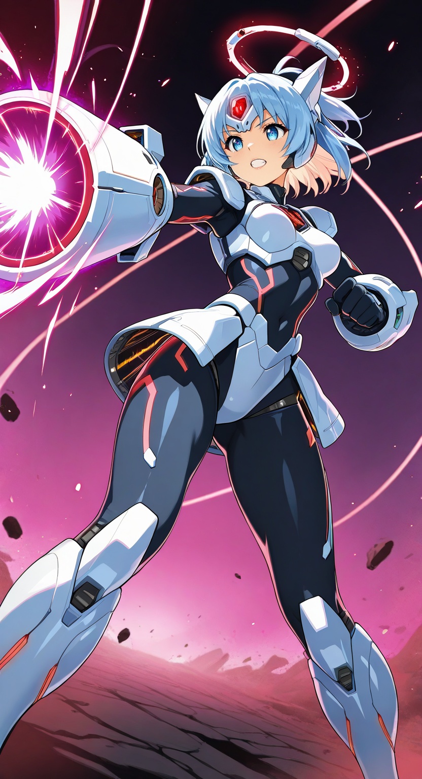 (high contrast lighting with saturated red and blue tones),  (inspired by trigger,  capcom on Tensor.Art