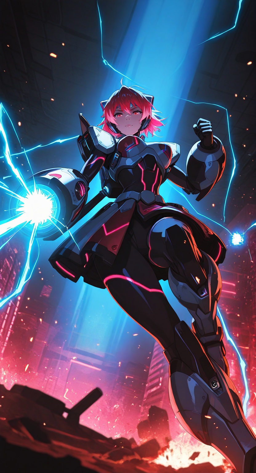 (high contrast lighting with saturated red and blue tones),  (inspired by trigger,  capcom on Tensor.Art