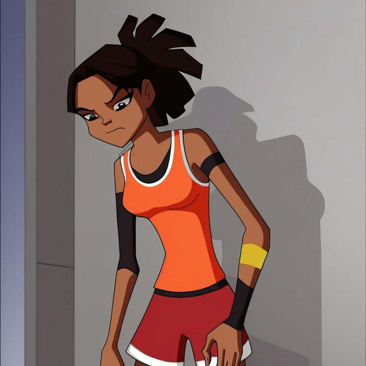 mia rodriguez,  orange vest,  **** top on Tensor.Art