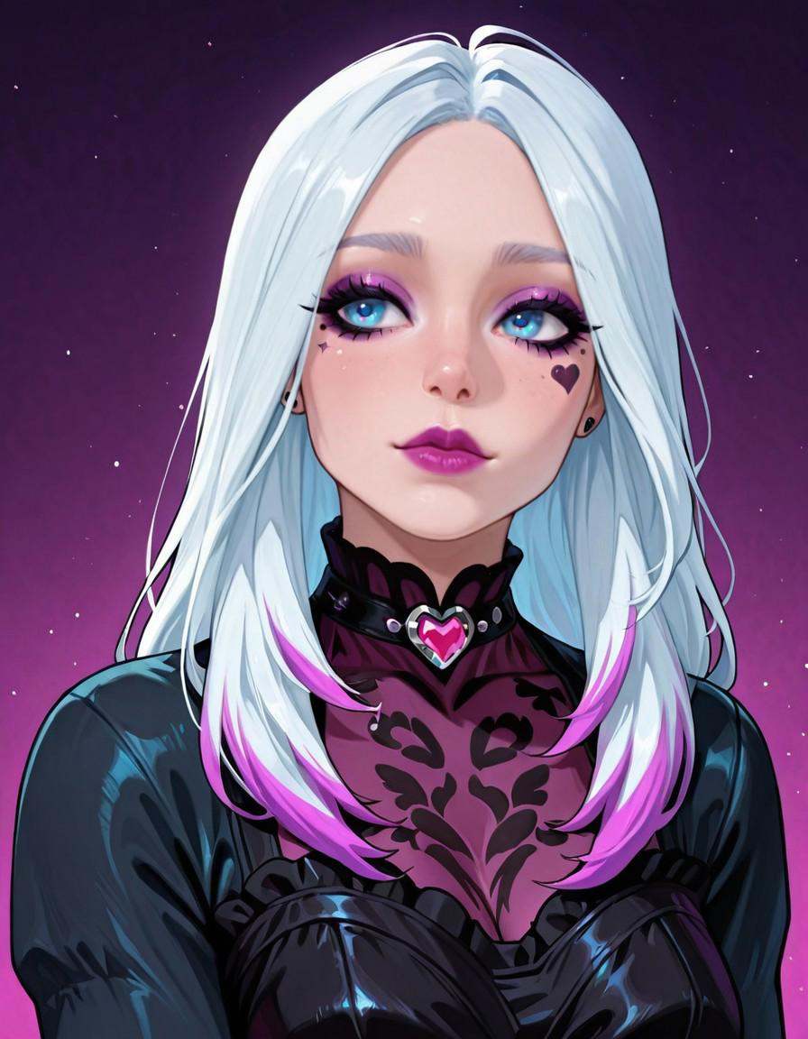 S4BL3-W4RD,  white hair with purple tips,  long hair on Tensor.Art