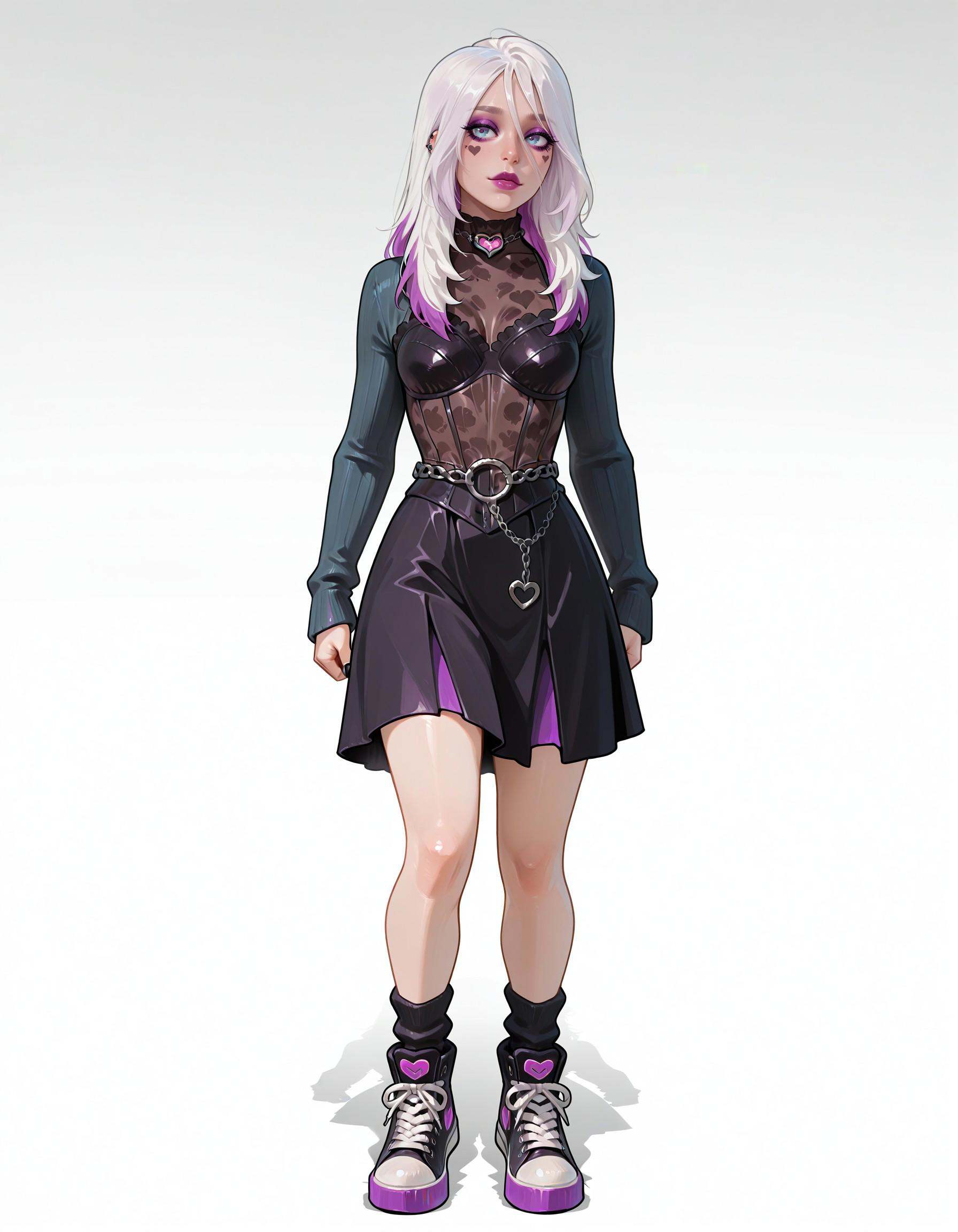 S4BL3-W4RD,  white hair with purple tips,  long hair on Tensor.Art