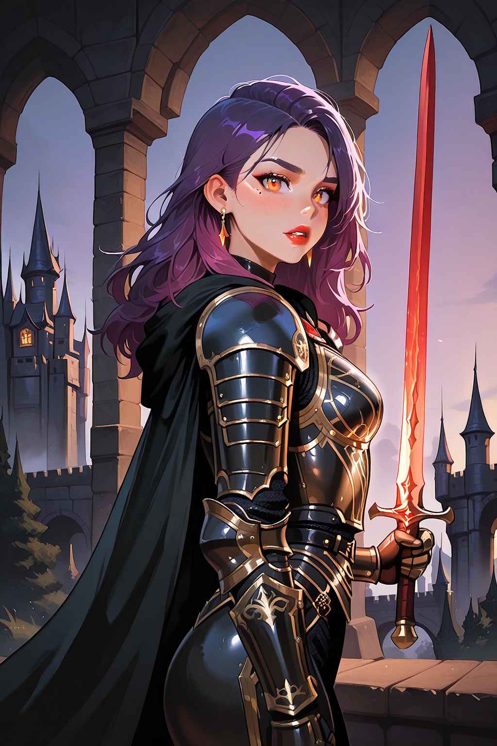 1girl,  holding sword,  black armor on Tensor.Art