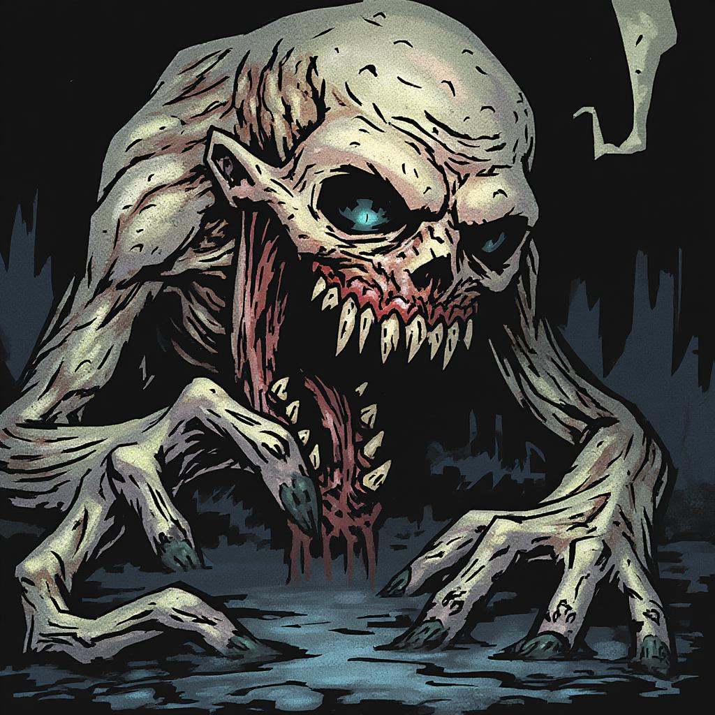 inked comic illustration in dd artstyle,  A grotesque eldritch horror,  its flesh pulsating with unnatural life on Tensor.Art