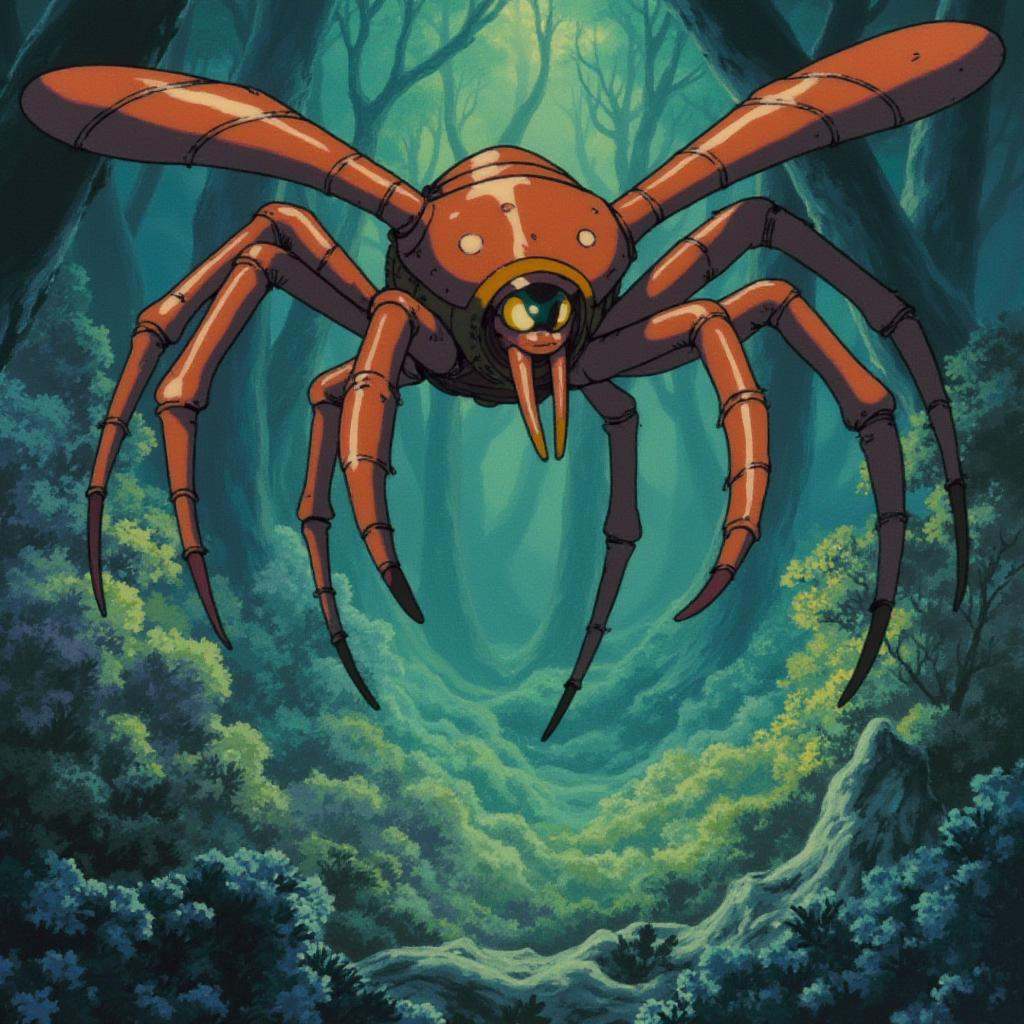 anime screencap in ng artstyle,  A massive insect,  its golden eyes glowing on Tensor.Art